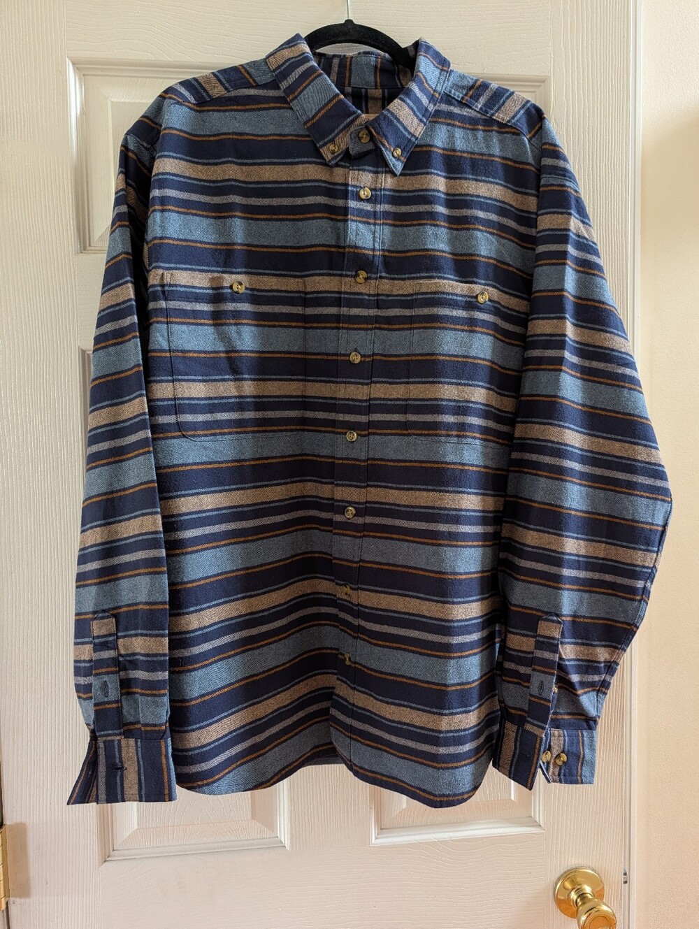 Men's 100% Cotton Scandia Woods Striped Button-Down Flannel Shirt - Blue & Tan